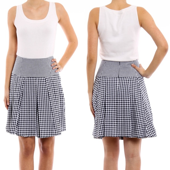MICHAEL KORS Black & White Gingham Check A-Line Pleated Skirt Size 2 - Picture 1 of 6